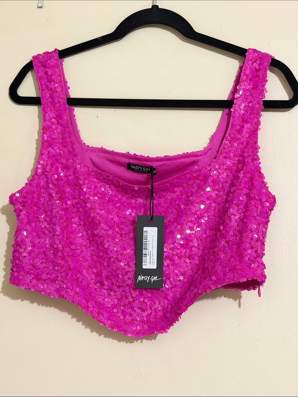 Nasty gal pink premium sequin cropped corset top